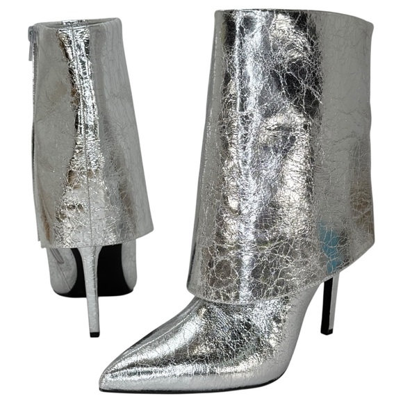 INC Sabeel Silver Patent Leather Cuff Heeled Womens Boots Size 8.5M - Picture 8 of 13